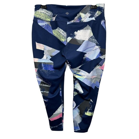 Zelos 2X Plus Size Performance Leggings Blue Abstract Print Running Walking Gym - Picture 5 of 9